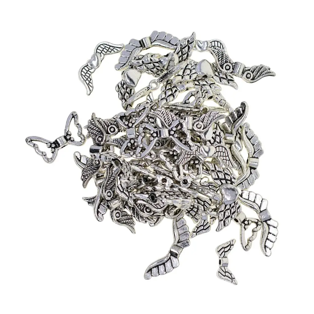 60 Pcs Angel Wing Charms Pendants Spacer Beads for Necklaces Bracelets Earrings Jewelry Making Supply Bracelet DIY Crafting