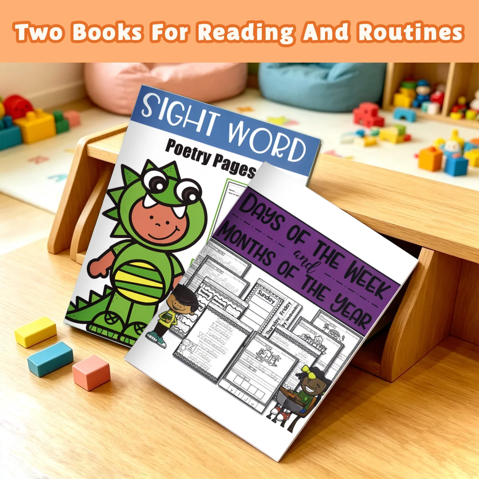 2-Book Early Reading and Calendar Skills Collection for Kids, Sight Word Poetry Pages and Days of the Week and Months of the