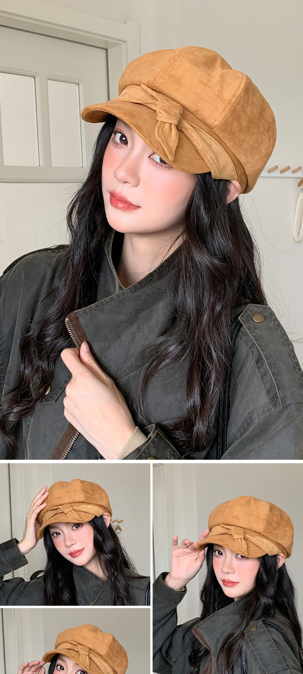 HT5146 Damen-Baskenmützen 2026 Neue Stilvolle Wildleder-Baskenmütze Künstler-Malermütze Frühling Herbst Newsboy-Kappe Damen-Schleifenmütze Achteckige Baskenmütze – Detail 10