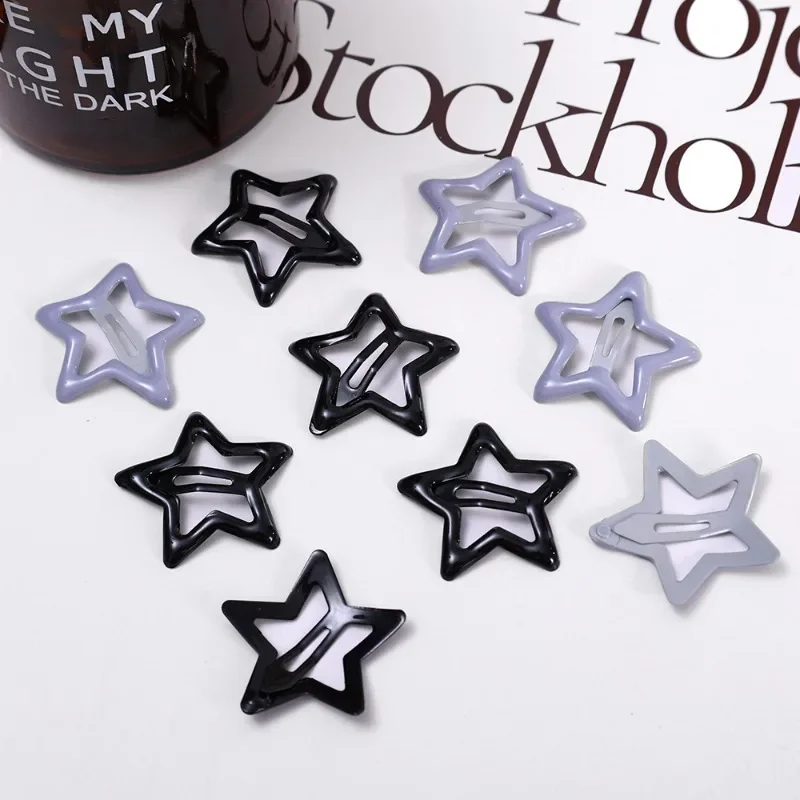 Y2k Black Star Hair Clips for Women Oil Drop Metal Snap Hairpins Broken Hair Barrettes Fashion Girl Hair Accessories Headwear