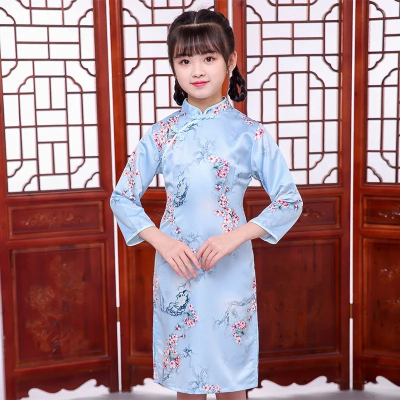 

Китайское платье для девочек, новогодняя вечеринка, Ципао, Cheongsam, весенние традиционные платья с длинными рукавами
