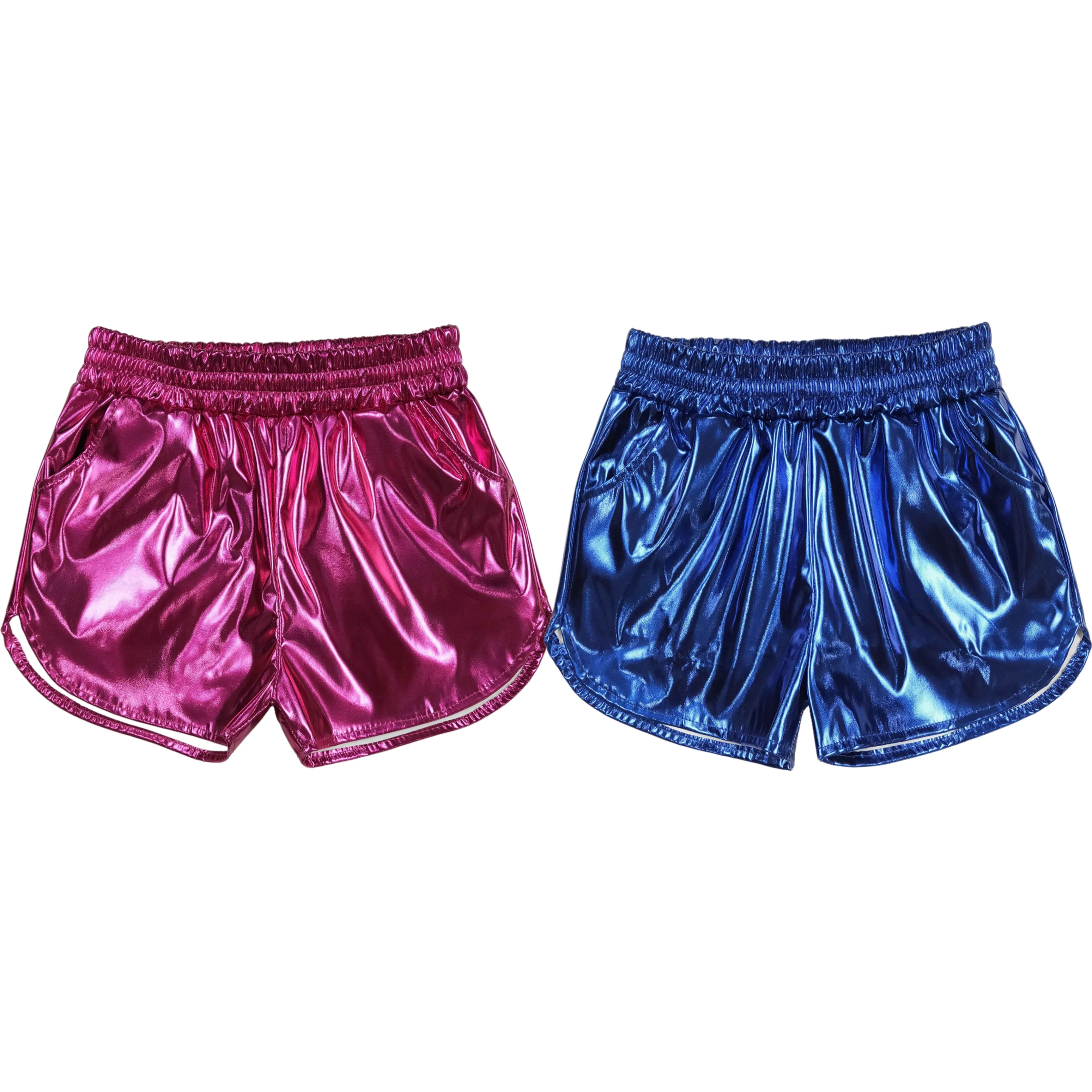 Wholesale Baby Girls Pink Blue Green Pocket Leather Elastic Bottom Shorts Clothing Kids Children Toddler Boutique Clothing