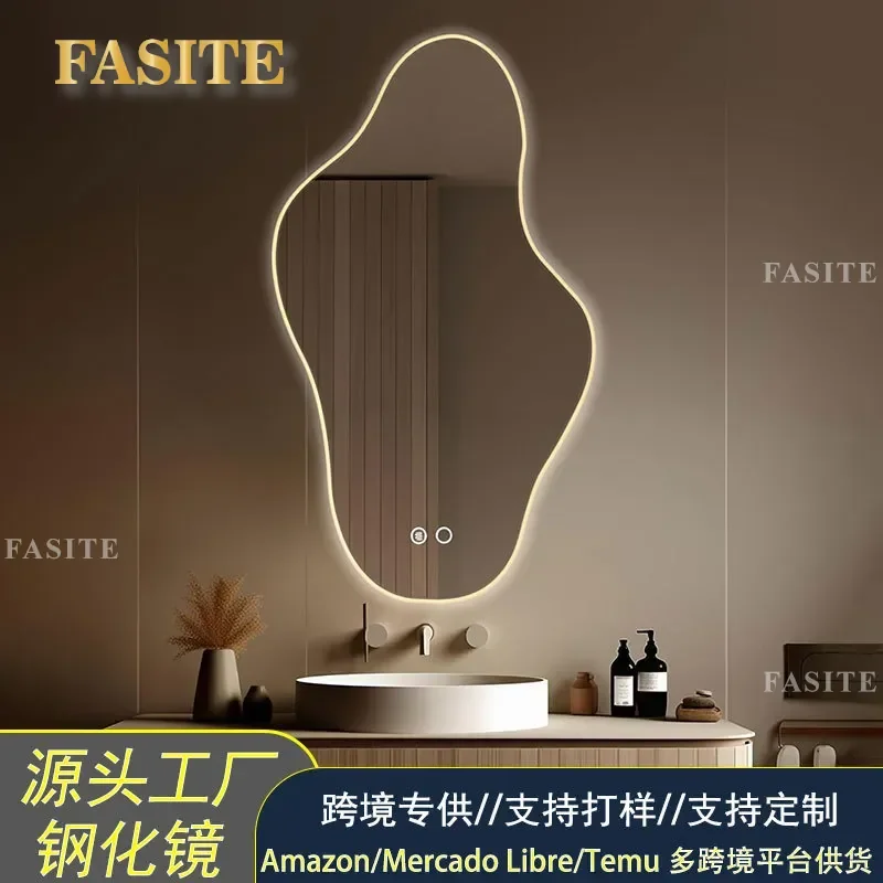For Irregular Smart LED Bathroom Mirror Wall Mounted Makeup Light with Hand Washing Sensor Modern Design for Home Decor
