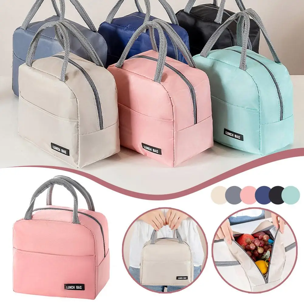 Neue tragbare Lunchbox-Tasche, einfarbig, verdickte Thermoisolierungstasche, isolierte Bento-Tasche, Schule, Arbeit, Lunch-Tasche mit Mahlzeitentasche – Detail 7