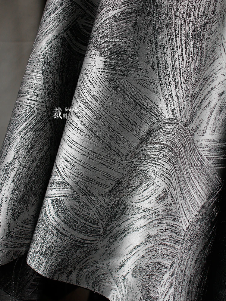 

Fabric Wide 145cmx50cm 1Pc Light Mark Metal Bright Silver Texture Double-Sided Jacquard Autumn and Winter DIY Dress CoatClothing