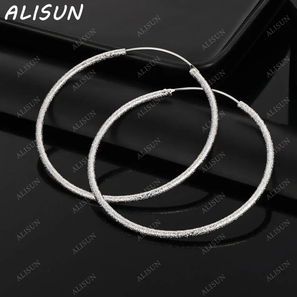 

ALISUN 925 Sterling Silver 50mm&60mm Round Hoop Earrings For Women Fashion Jewelry Charm Grace Wedding Engagement Accessories