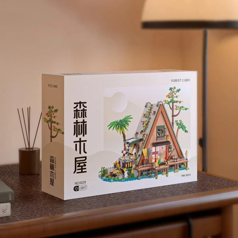 ledライト付きの新しい1486ピース-1108ピースの森の家ビルディングブロック、ツリーキャビンディスプレイブリックセットキット、自然愛好家の大人向け
