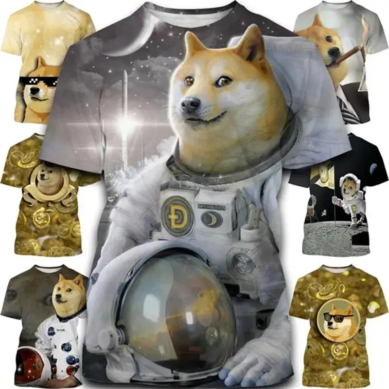 

Astronaut Doge Dogecoin Graphic T Shirt for Men Clothing Fashion meme Cheems Fan T-shirt Casual 3D Shiba Inu Printing Tee Shirts