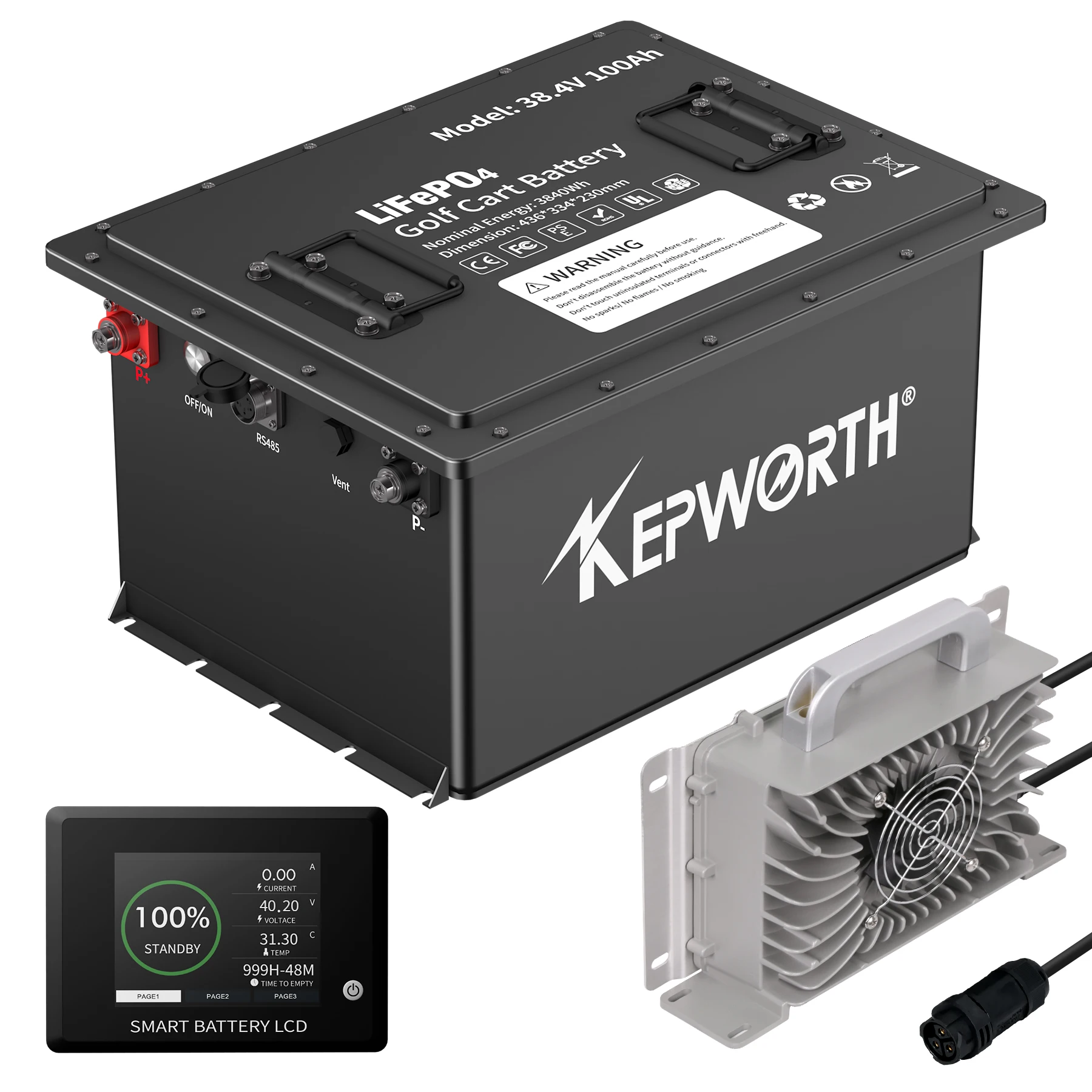 

KEPWORTH Newest 36V 100AH LiFePO4 Battery Pack for Golf Carts 38.4V 3.8KWH Lithium Iron Phosphate Battery more than 6000 Cycles