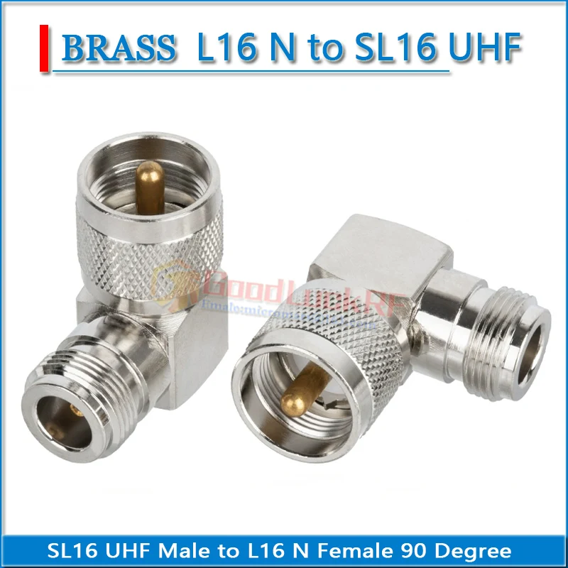 

PL259 SO239 SL16 M UHF Male to L16 N Female Plug 90 Degree Right Angle Nickel Brass 50 ohm RF Connector Socket Coaxial Adapters