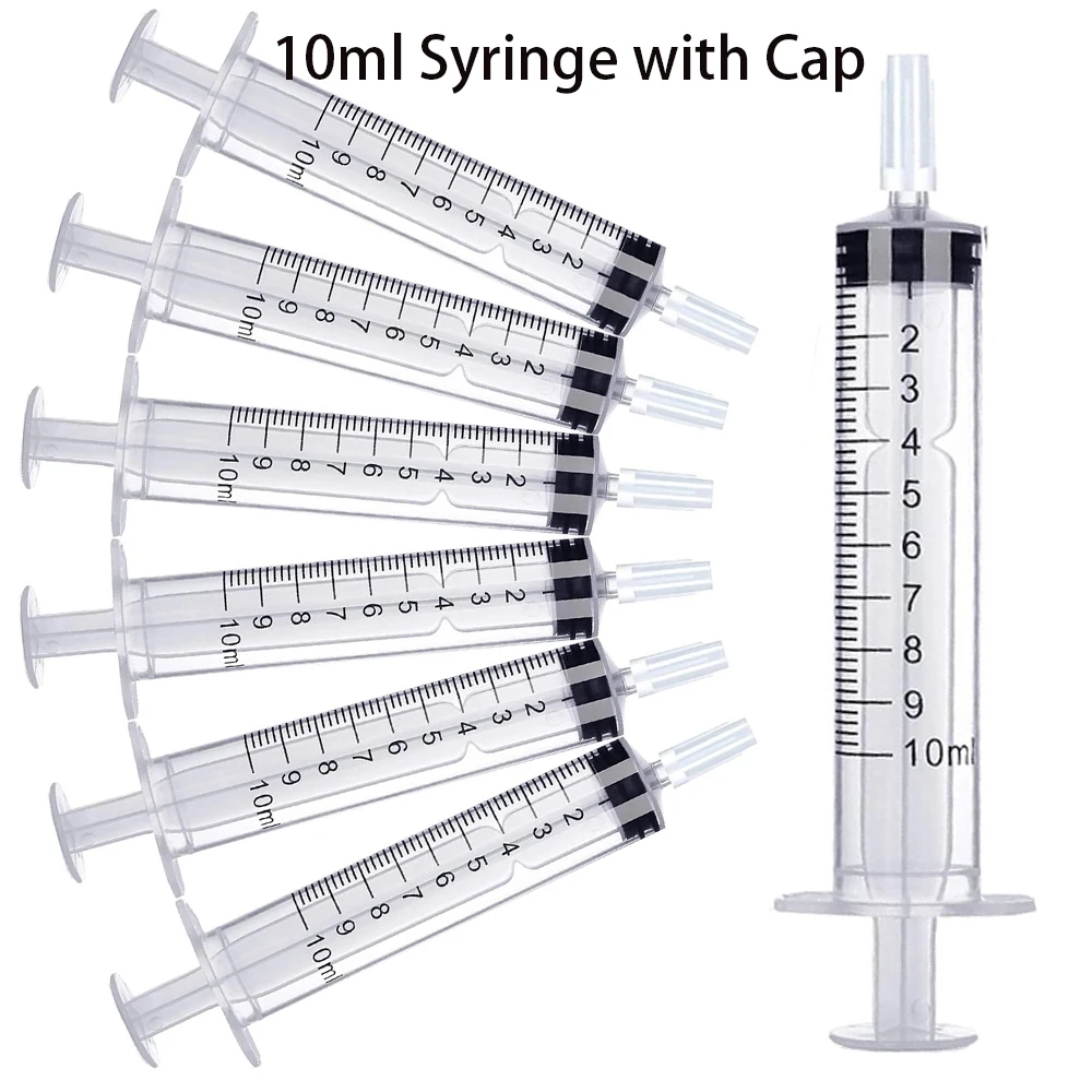 Jeringa de Plástico de 10 ml con Tapa, Adecuada para Fiestas, Medición, Riego de Plantas, Reposición de Fluidos y Alimentación