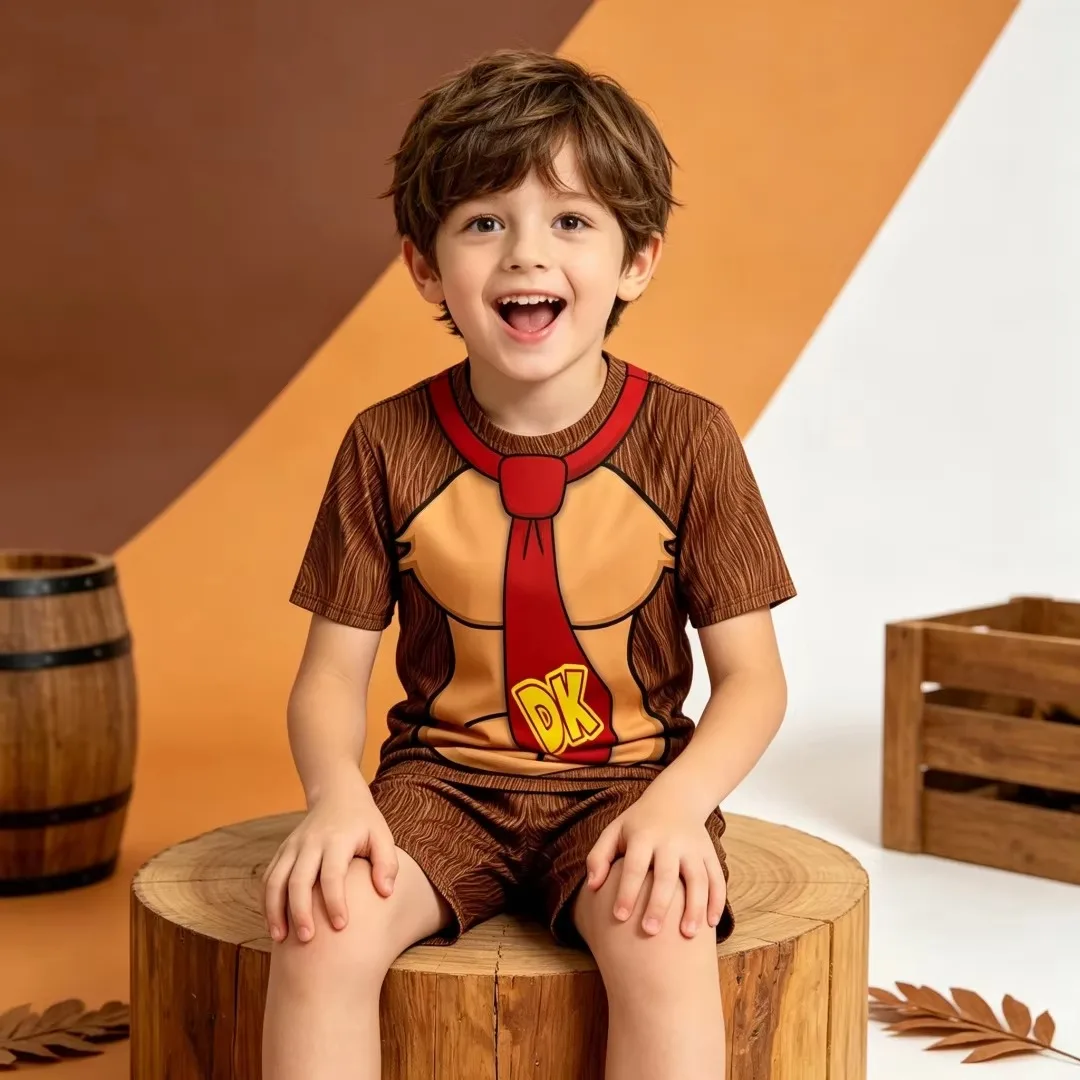 Cartoon Donkey Kong Cosplay Print Short Sleeve T Shirt Unisex Adult Kids Casual Outfit for Boys Girls Summer Daily Wear