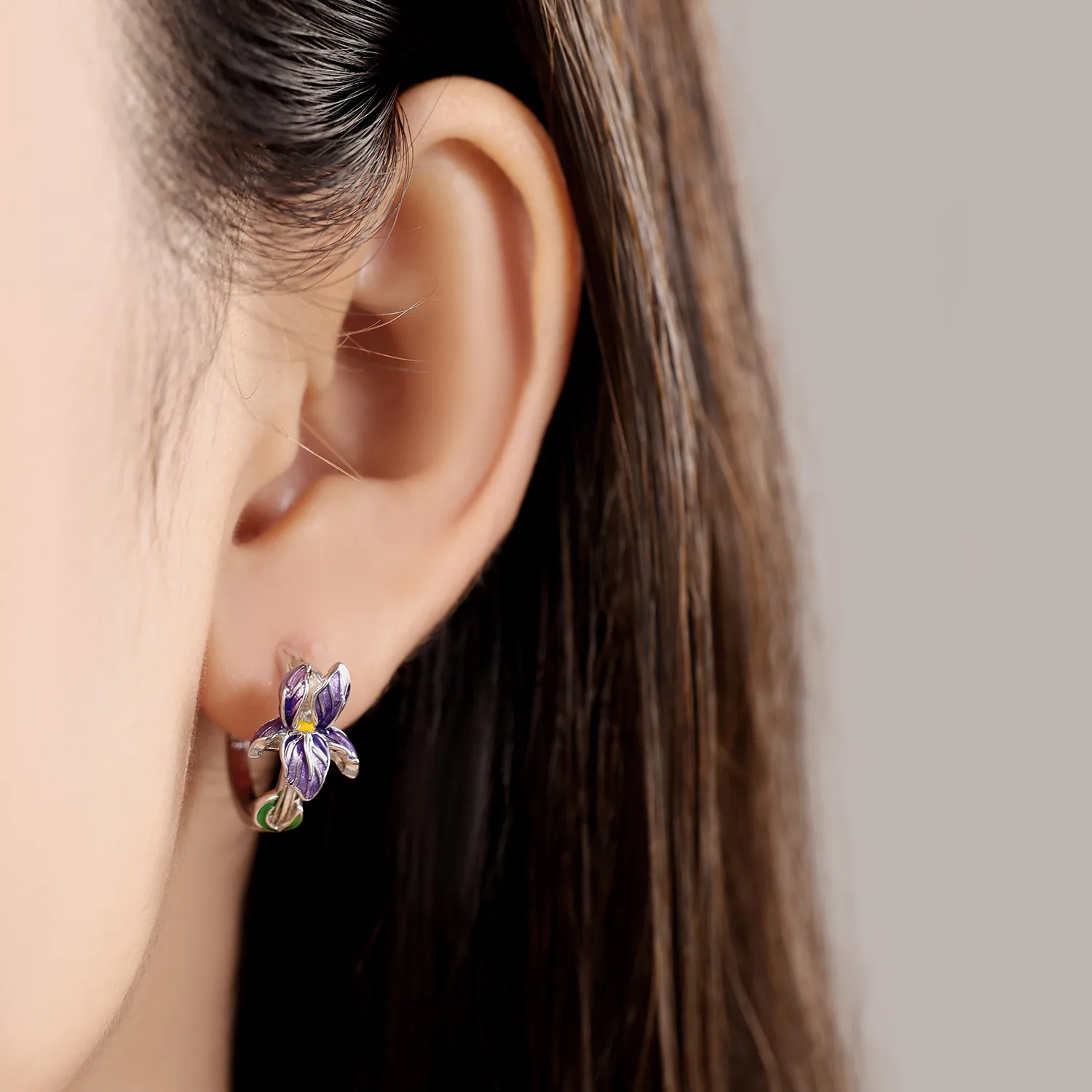 925 Sterling Silver Beautiful Purple Flowers Earrings Jewelry Versatile Hoop Earrings For Women Jewelry Birthday Party Gifts