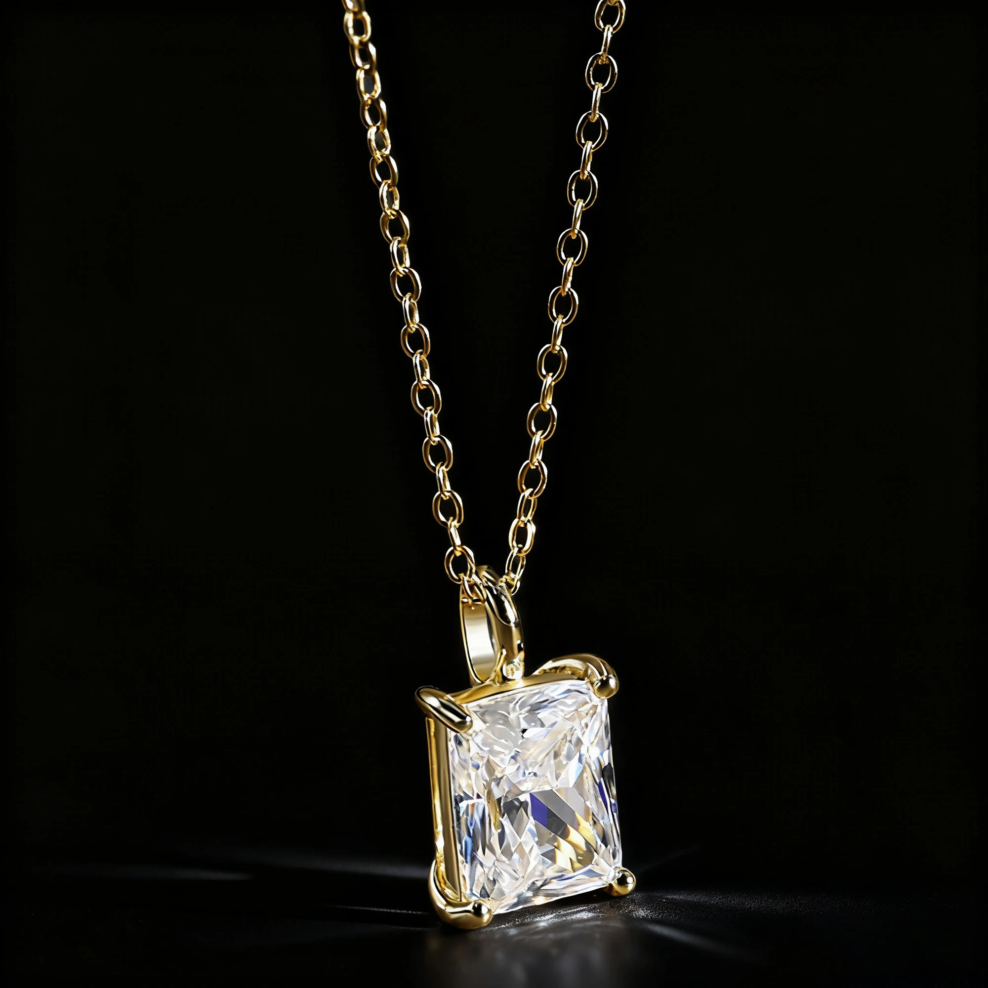 

EFFIE QUEEN 925 Sterling Silver Pendant Necklace with Stunning Rectangle-Cut Moissanite Elegant Jewelry for Special Events MON07