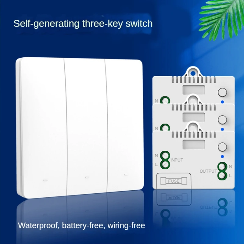 Self-Powered Wall Light Switch, Wireless Remote Control No Battery No Wire IP54 Waterproof Indoor Switch