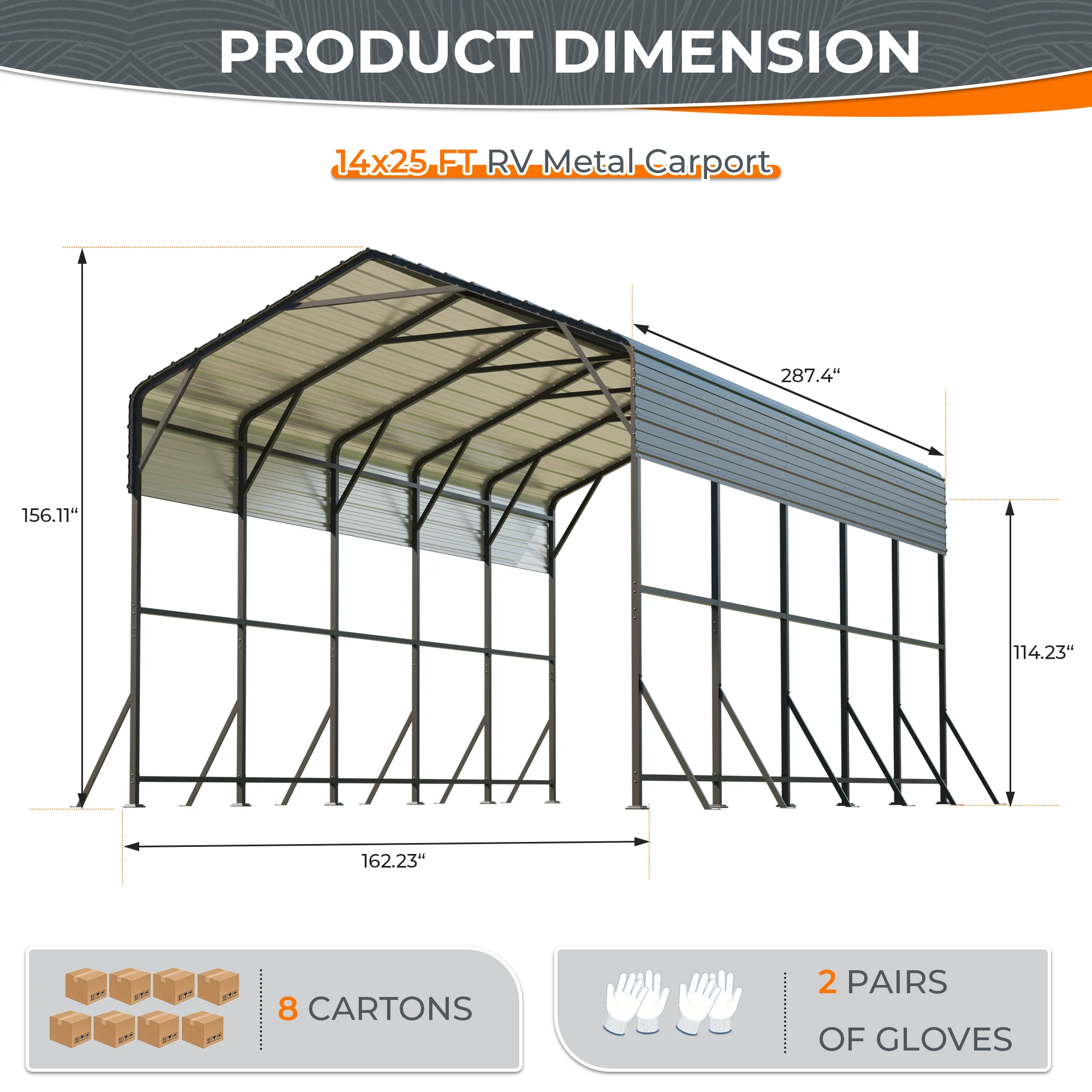 Polar Aurora 14x25FT Metal Carport,  RV Car Port Enhanced Base Outdoor, Heavy Duty Garage Galvanized Car Shelter for Graden Patio