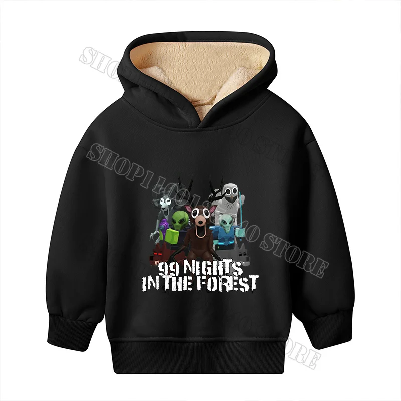 99 ليال في الغابات مقنعين البلوز الأولاد بارد أسود سميكة طويلة الأكمام هوديي الطفل الفتيات عارضة الرياضة الصوف قمم الملابس #3