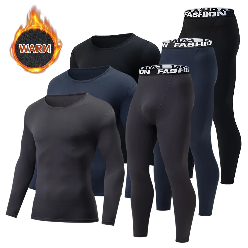 

Мужской модный спортивный облегающий теплый костюм из 2 предметов на осень/зиму для подростков, повседневный базовый комплект для бега и фитнеса с круглым вырезом