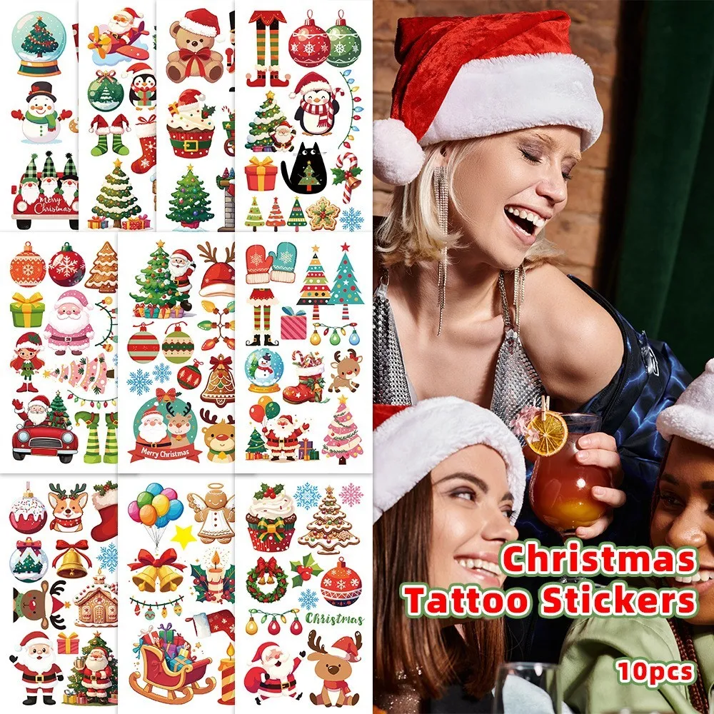 10Pcs/set Christmas Elk Candy Temporary Tattoo Stickers Christmas Tree Waterproof Fake Tattoo For Kids Funny Birthday Gift