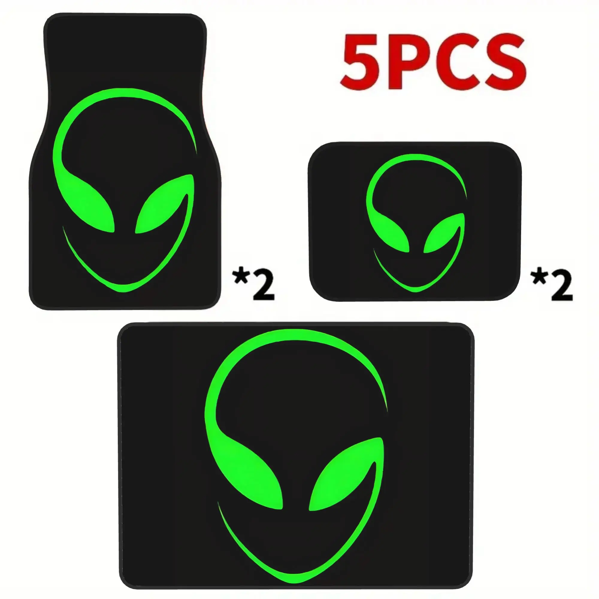 5pcs Green Alien Print Printed Car Mats Set (4 Floor Mats + 1 Trunk Mat), Made Of Durable Elegant Interior Protection, Ideal For