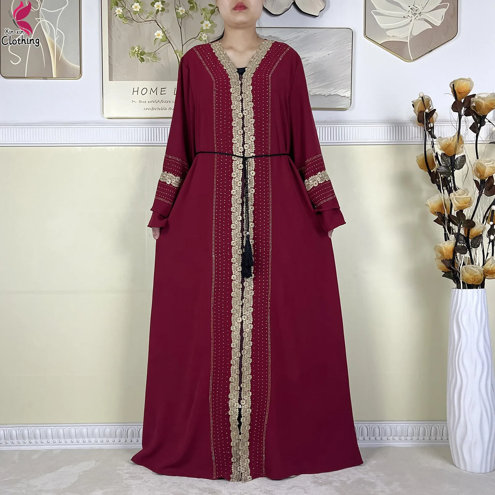New Style Dubai Women Elegant Dress Embroidery Chiffon Open Abaya with Zipper Islamic Lady Long Dress Abaya Women Muslim Dress