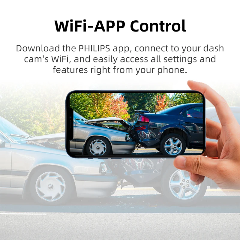 PHILIPS 4K Dash Cam Front Rear 1080P Full HD Dash Camera for Cars Built-in Wi-Fi 3 Inch LCD Screen Night Vision 24H Parking Mode