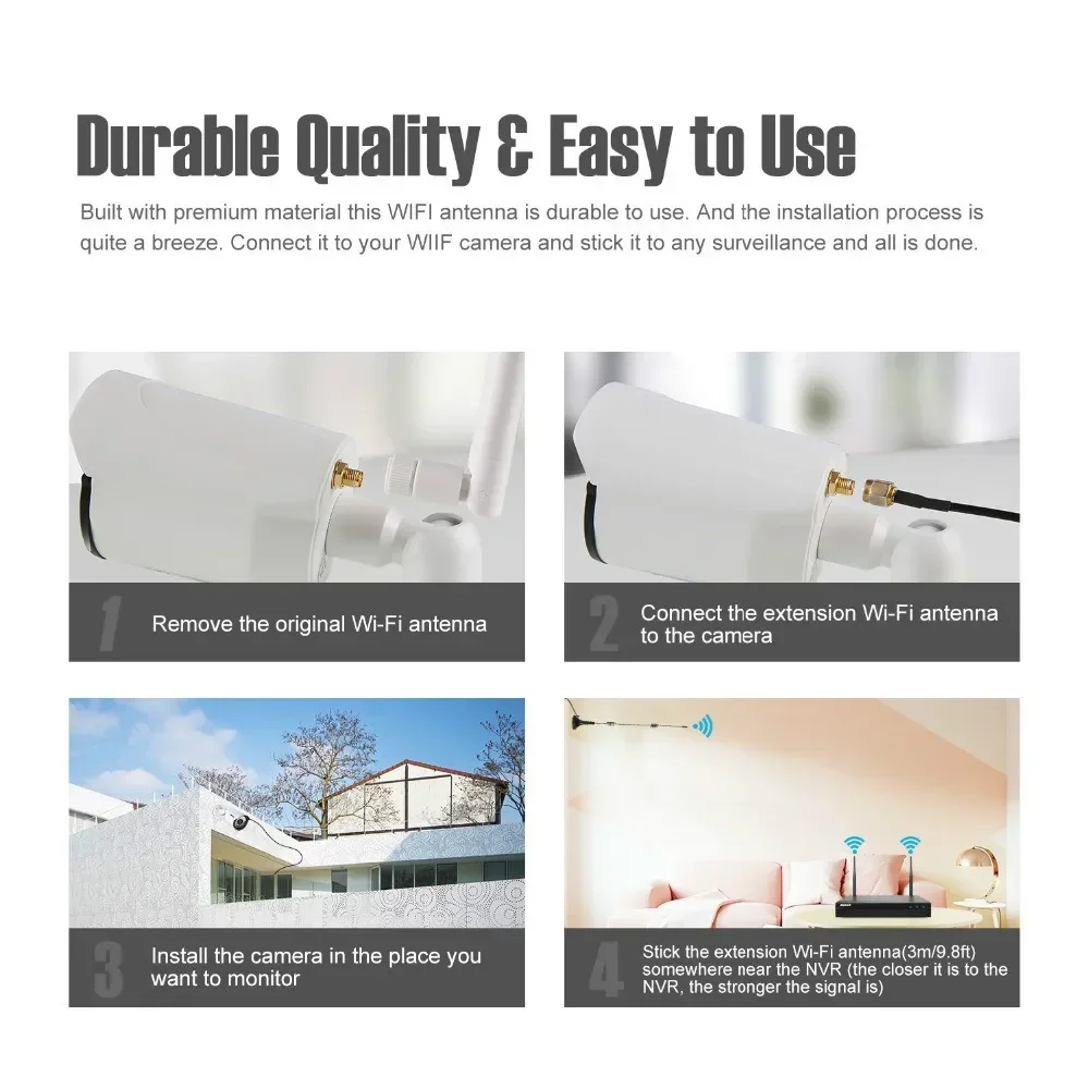 9.8ft 7dBi WIFI Antenna Extension Cable With Magnetic Base, Reduce the distance between Cameras And NVR, Enhanced Signal