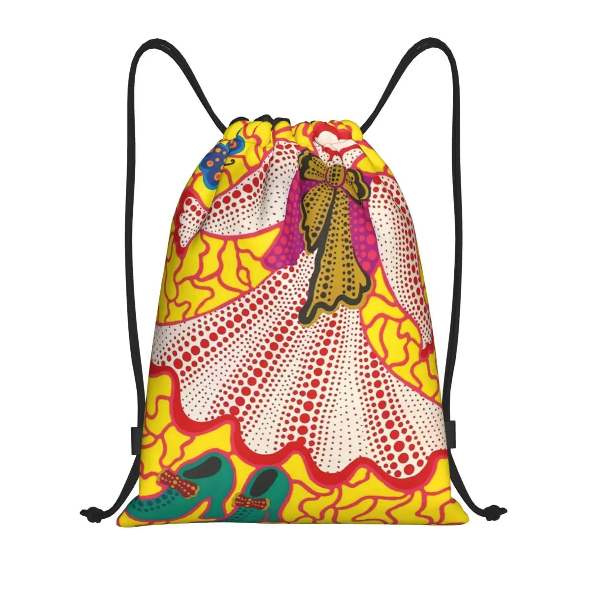 Bolsas con cordón personalizadas de artista Yayoi Kusama para hombres y mujeres, mochila ligera y divertida de arte japonés feliz para deportes y gimnasio