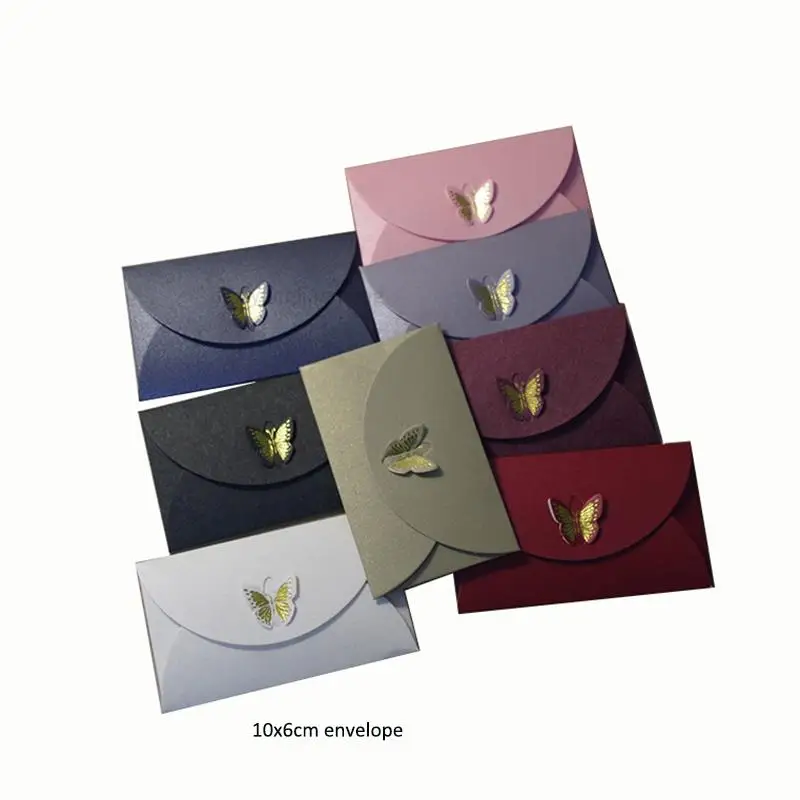 100pcs/lot 10x6cm 250gsm Cute golden embrassed Butterfly Clasp Envelopes/ wedding Party Invitation,stuff Vip Cards, Namecards