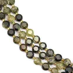 Green Garnet Beads Strand Faceted Flat Round 8mm Natural Semiprecious Stone For Jewelry Making DIY Bracelet Earrings