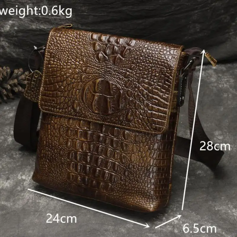 Johnature Vintage Genuine Leather Men Bag 2024 New Simple Crocodile Pattern First Layer Cowhide Small Shoulder Messenger Bags