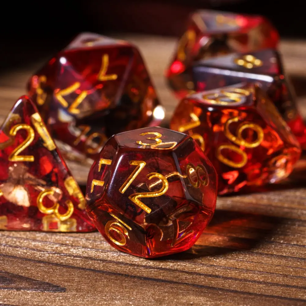 And My Axe! Resin DND Dice 7 Set on table