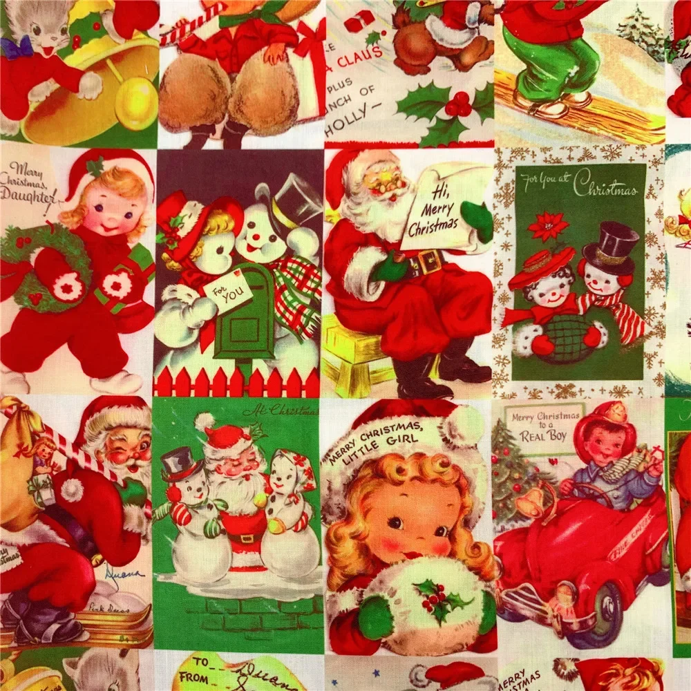 50*145cm Santa Claus Retro Little Animals Polyester Cotton Fabric for Tissue Sewing Patchwork Tilda Dress