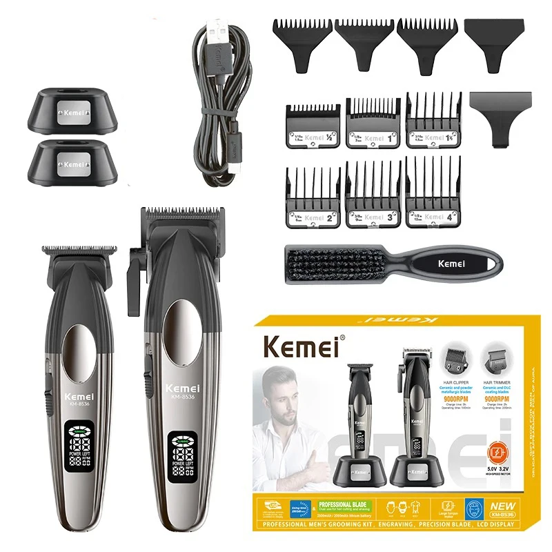 Kemei 8536 ヘアカットセット LCD、リチウムバッテリー Kemei 8536 Professional Hair Clippers and Cordless Trimmer Set