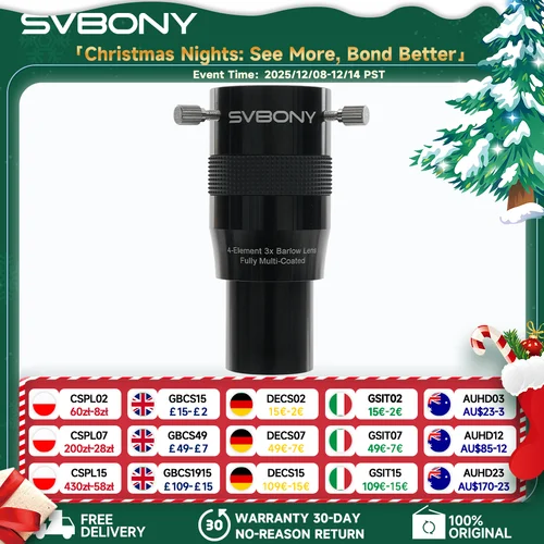Svbony SV216 Lente Barlow de 1,25"" y 4 elementos 2X/3X para accesorios de telescopios astronómicos y aplicaciones visuales de imágenes.