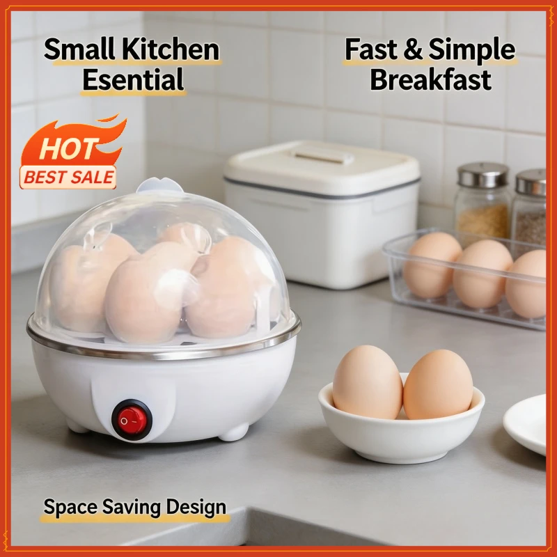 7-Egg Capacity Automatic Egg Cooker Multi-Functional Steamed Egg Boiled Custard Maker Home Breakfast Kitchen Appliance