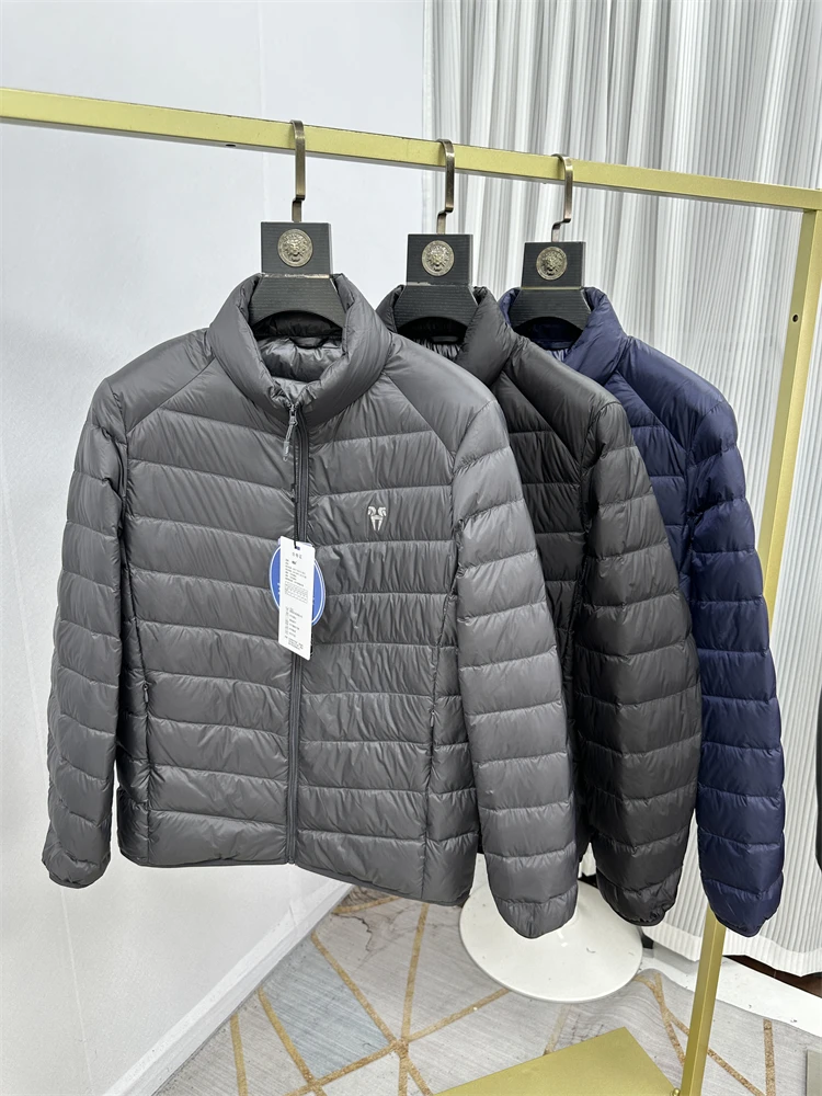 

Мужская модная легкая теплая повседневная универсальная куртка-пуховик с длинными рукавами и воротником-стойкой, белая, на утином пуху