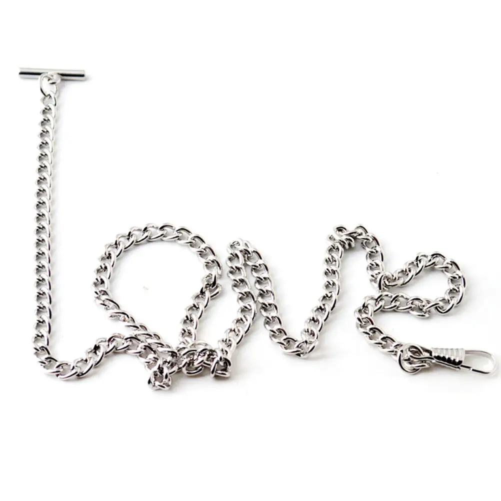 2Pcs Premium T-Shaped Metal Watch Chain for Pocket Watch Retro Styling Glossy Surface Heavy Duty Clip for Jeans Belt Keychain