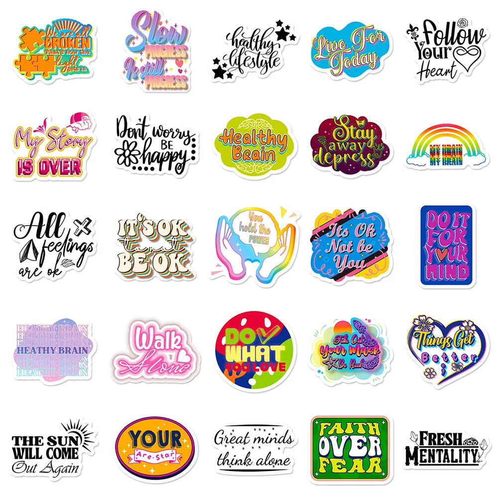 10/30/50/100pcs Inspirational English Text Cartoon Stickers Waterproof Graffiti Sticker Decals for Phone Case Notebook Suitcase