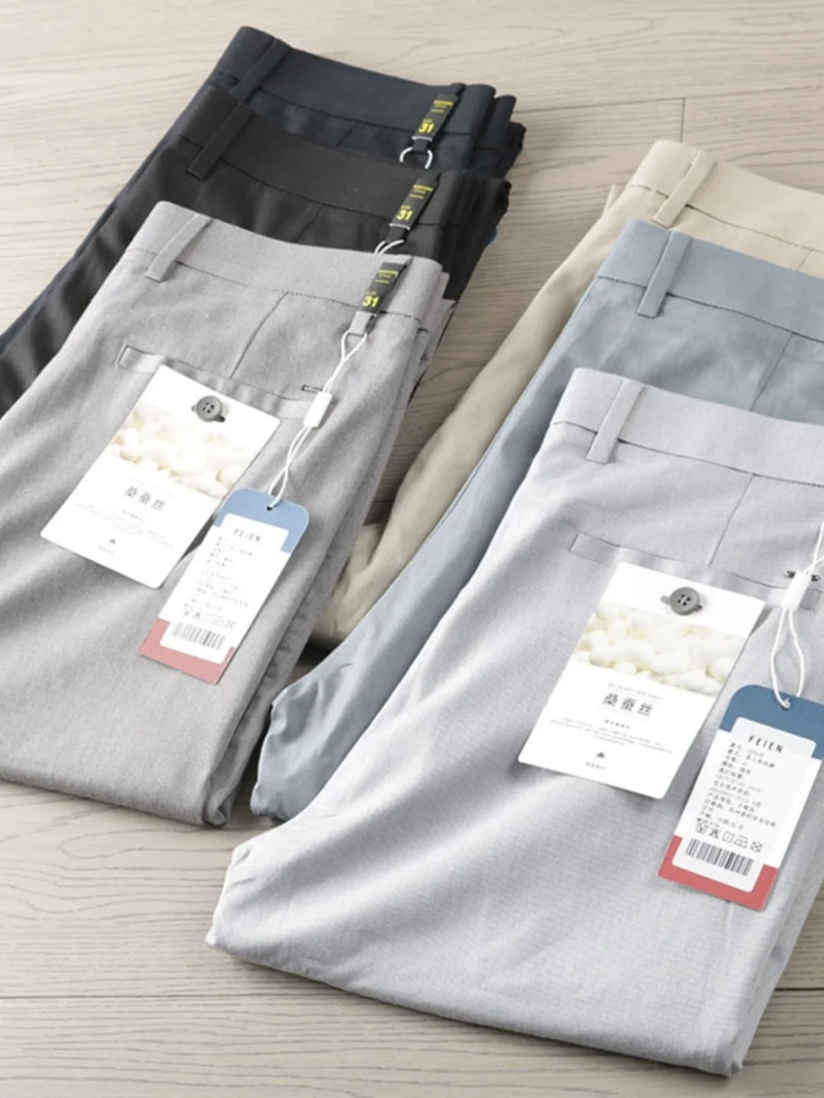 

Повседневные брюки из смеси шелка, облегающие прямые легкие мужские брюки Busin, модные городские брюки, весна-лето