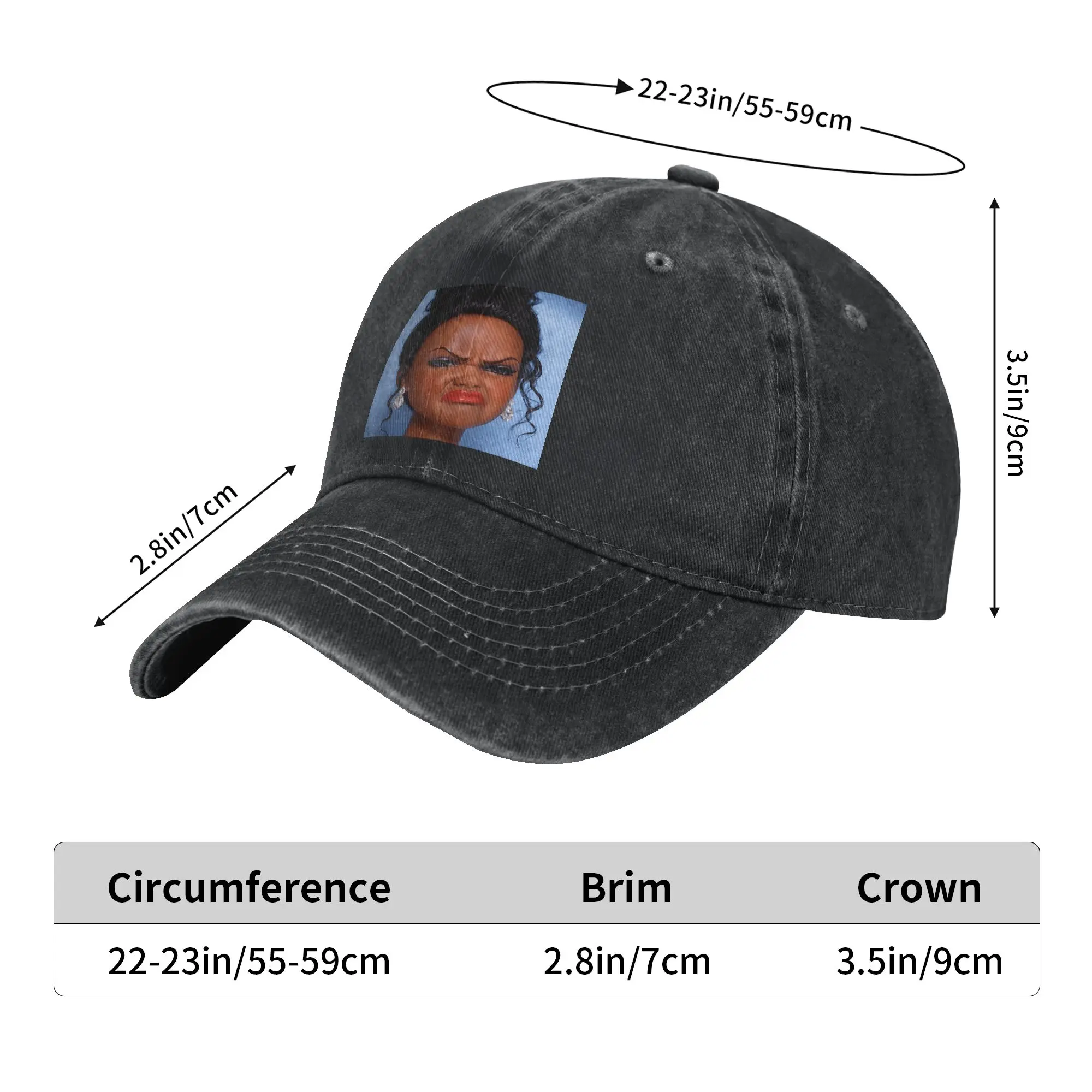Angry Disgusted Black Doll Face Meme Washed Baseball Cap  Fitted Retro Sun Trucker Hat Summer Women Men Kpop Rock Snapback Cap