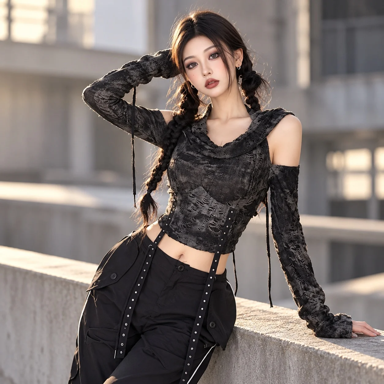 Long Sleeve Hooded T Shirt Short Length Sexy with Pullover Hand Finished Sweet Fresh Ripped Spring Long Sleeve Shirts for Women