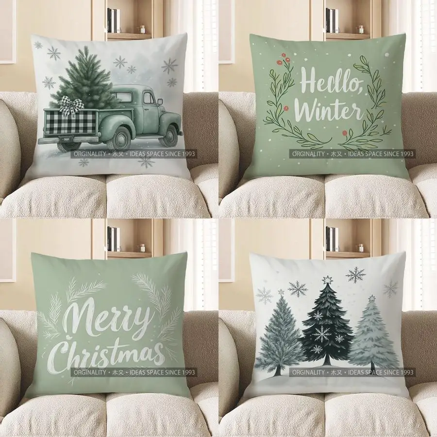 

Домашний декор, винтажный грузовик с рождественской елкой, наволочка с рисунком, подходит для дивана, спальни, автомобиля, наволочка