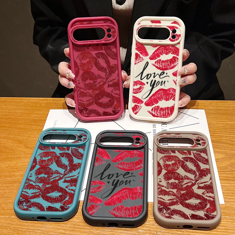 Red Lips Pattern TPU Phone Case For Google Pixel 10 7 8 Pro 9A 8A 7A Pixel 9 10 Pro XL Luxury Solid Color Shockproof Cover Cases