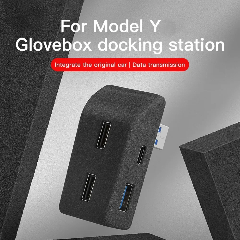 Adapter Quick Charger for Tesla Model Y 2021-2024 4 USB Shunt Hub Flocking Adapter Powered Splitter Extension Car Accessories