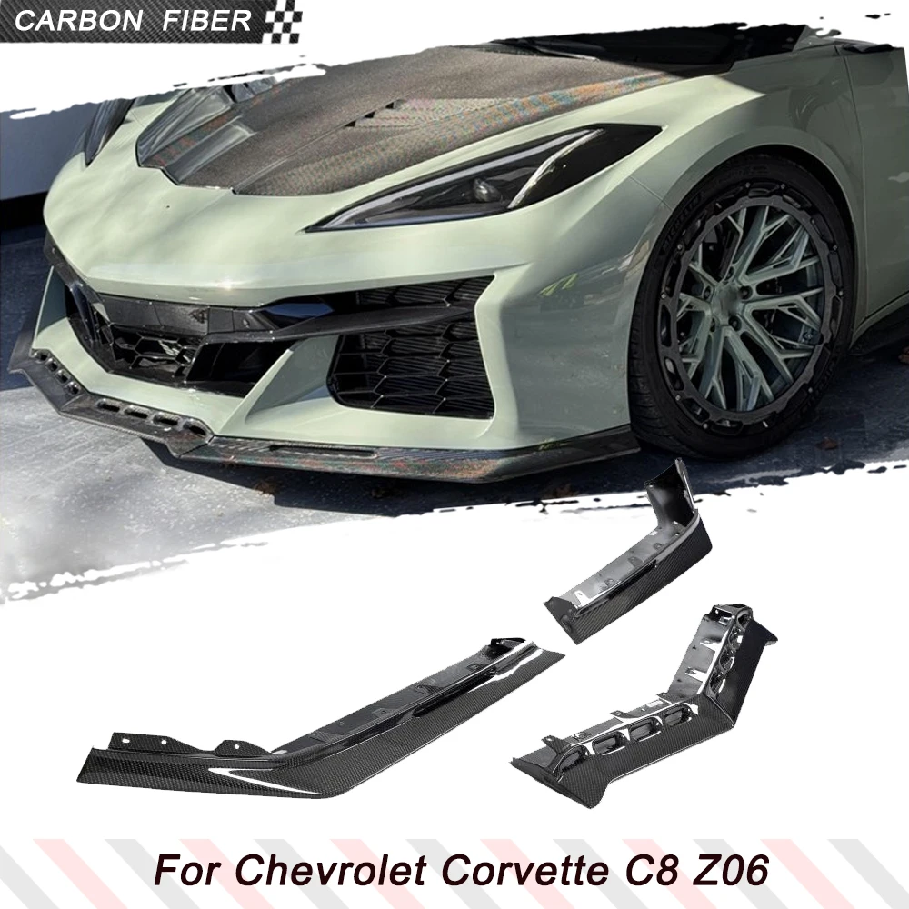 Carbon Fiber Car Front Lip Racing Spoiler For Chevy C8 Corvette 2023 Z06 Car Front Bumper Lip Spoiler Splitter Wide Body Kits