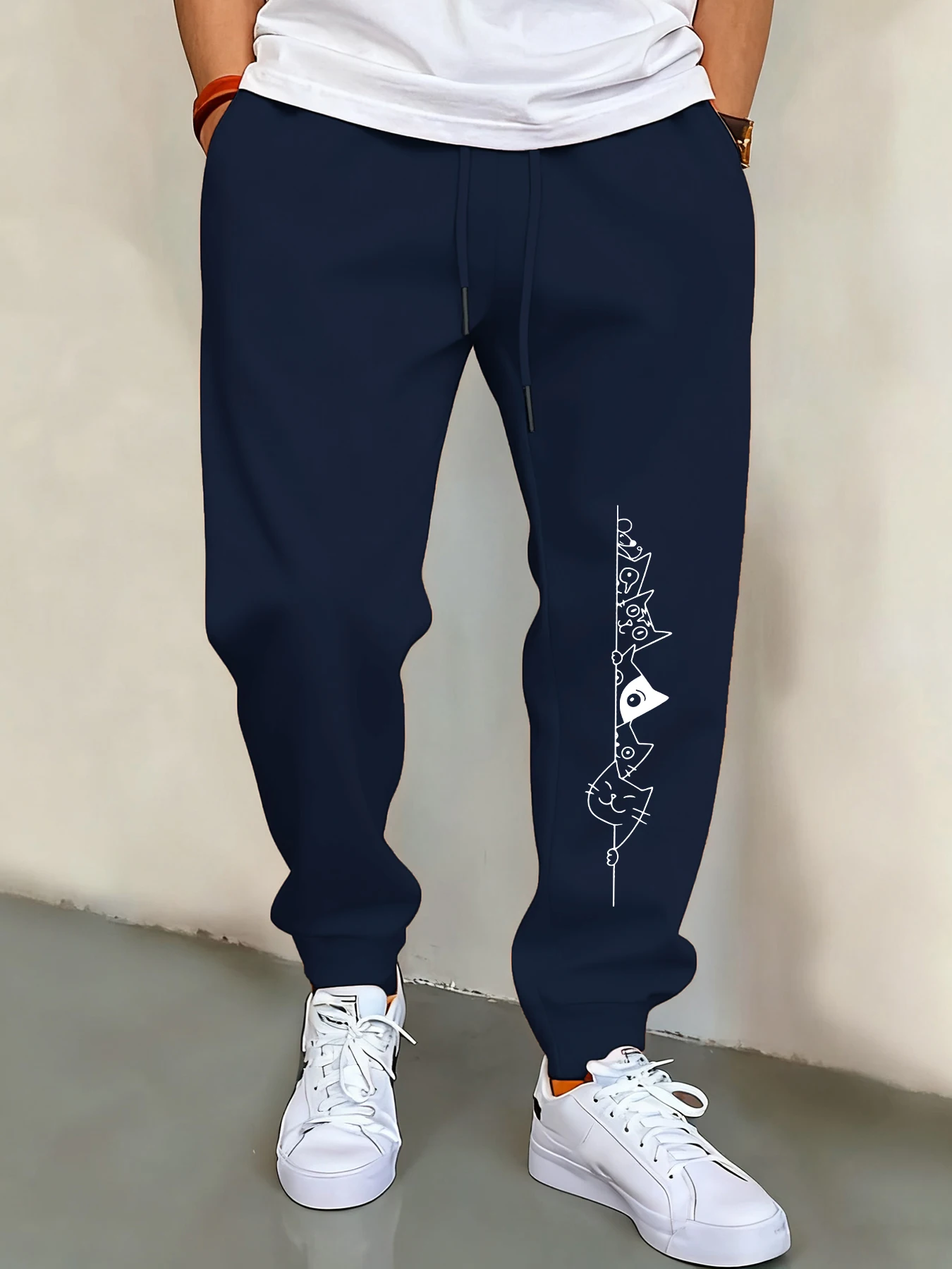 

Мужские базовые спортивные штаны с изображением кота, осенние повседневные брюки, модные флисовые брюки, модные уличные спортивные штаны, мужские