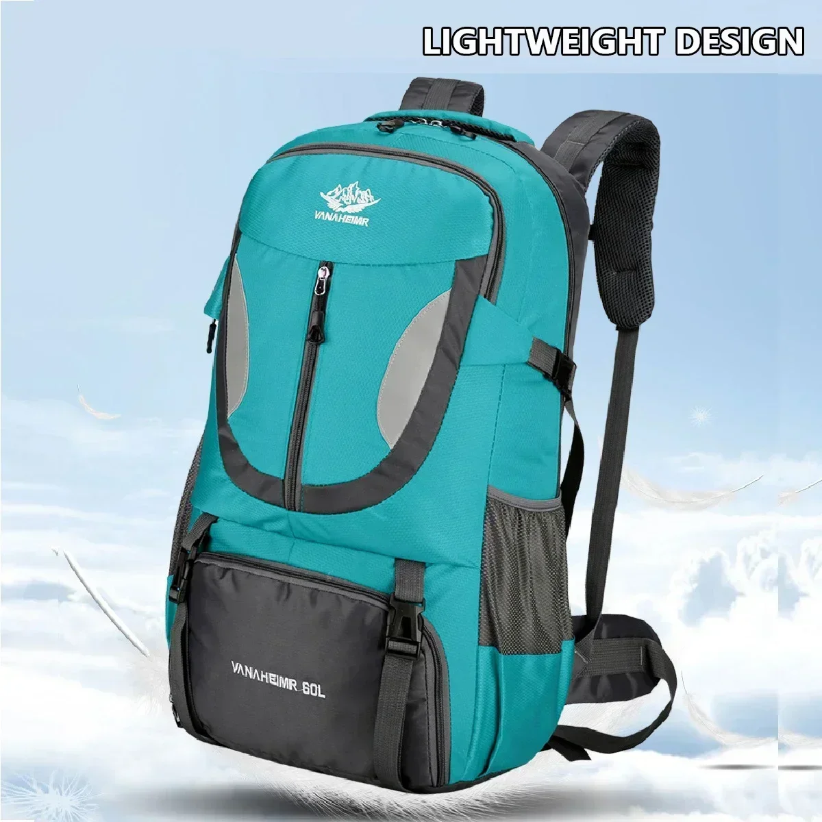 60L Large Capacity Outdoor Mountaineering Bag Oxford Cloth Waterproof Material Multi layer Storage Reflective Leisure Backpack