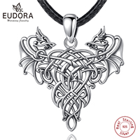EUDORA Sterling Silver Two Dragon Pendant Necklace Vintage Oxidized Silver Celtic Dragon Necklace Fashion Jewelry Gift with Box