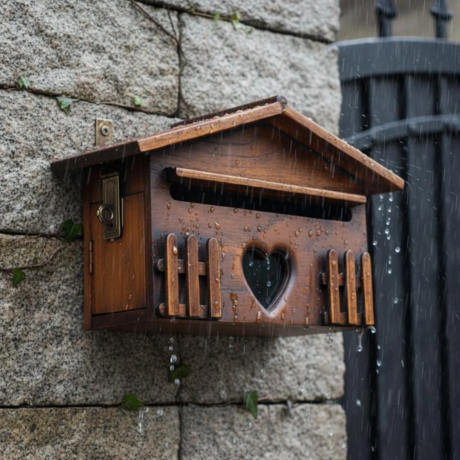 

Wooden Mailbox Rainproof Decorative Wall Mailbox Household Fixture Weather-Resistant Outdoor Storage House-Shaped for Garden